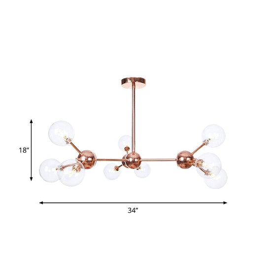 Vintage Copper Ceiling Chandelier With Glass Orb Shades - 3/9/12 Lights Branch Design Sizes