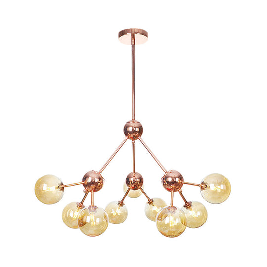 Vintage Copper Ceiling Chandelier With Glass Orb Shades - 3/9/12 Lights Branch Design Sizes