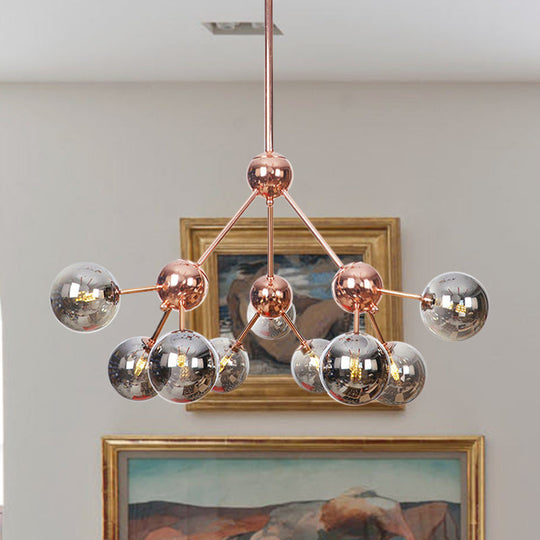 Vintage Copper Ceiling Chandelier With Glass Orb Shades - 3/9/12 Lights Branch Design Sizes