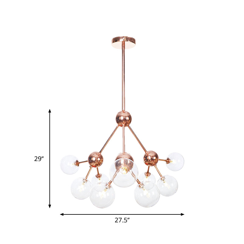 Vintage Copper Chandelier With Clear/Amber Glass Orb Shades - 3/9/12 Lights Branch Design
