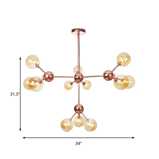 Vintage Copper Ceiling Chandelier With Glass Orb Shades - 3/9/12 Lights Branch Design Sizes