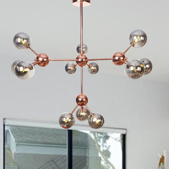 Vintage Copper Ceiling Chandelier With Glass Orb Shades - 3/9/12 Lights Branch Design Sizes