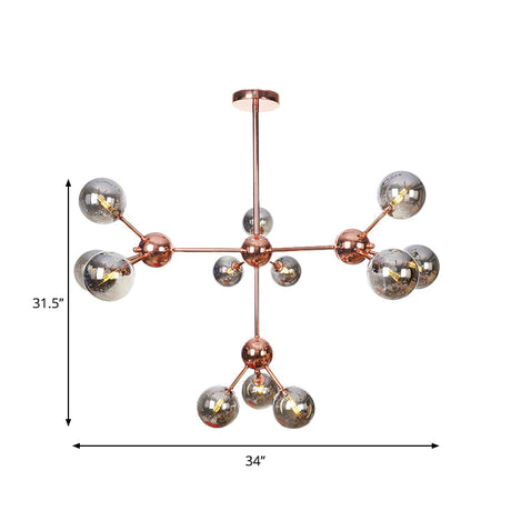 Vintage Copper Ceiling Chandelier With Glass Orb Shades - 3/9/12 Lights Branch Design Sizes