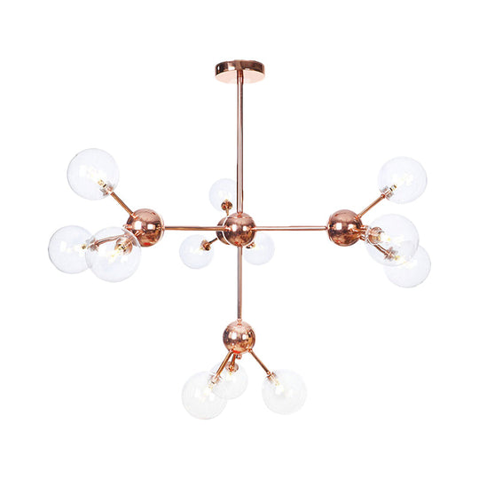 Vintage Copper Ceiling Chandelier With Glass Orb Shades - 3/9/12 Lights Branch Design Sizes