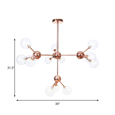 Vintage Copper Ceiling Chandelier With Glass Orb Shades - 3/9/12 Lights Branch Design Sizes