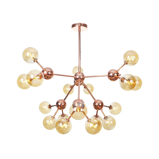 Vintage Copper Chandelier With Clear/Amber Glass Orb Shades - 3/9/12 Lights Branch Design