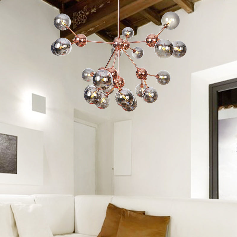 Vintage Copper Ceiling Chandelier With Glass Orb Shades - 3/9/12 Lights Branch Design Sizes