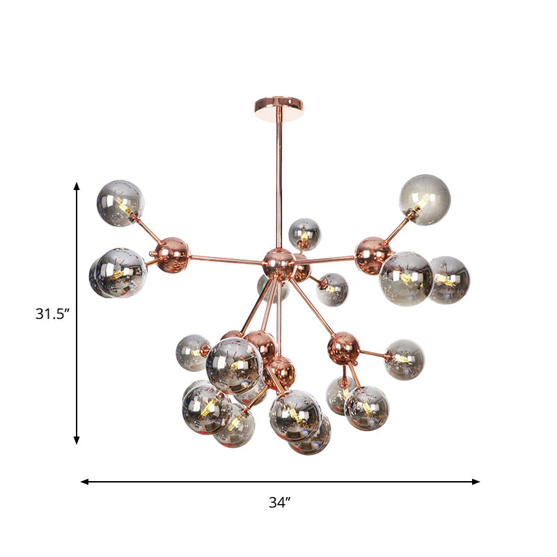 Vintage Copper Ceiling Chandelier With Glass Orb Shades - 3/9/12 Lights Branch Design Sizes