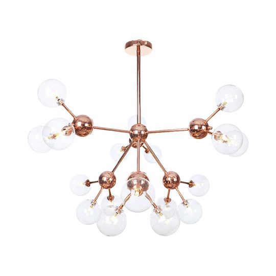 Vintage Copper Chandelier With Clear/Amber Glass Orb Shades - 3/9/12 Lights Branch Design