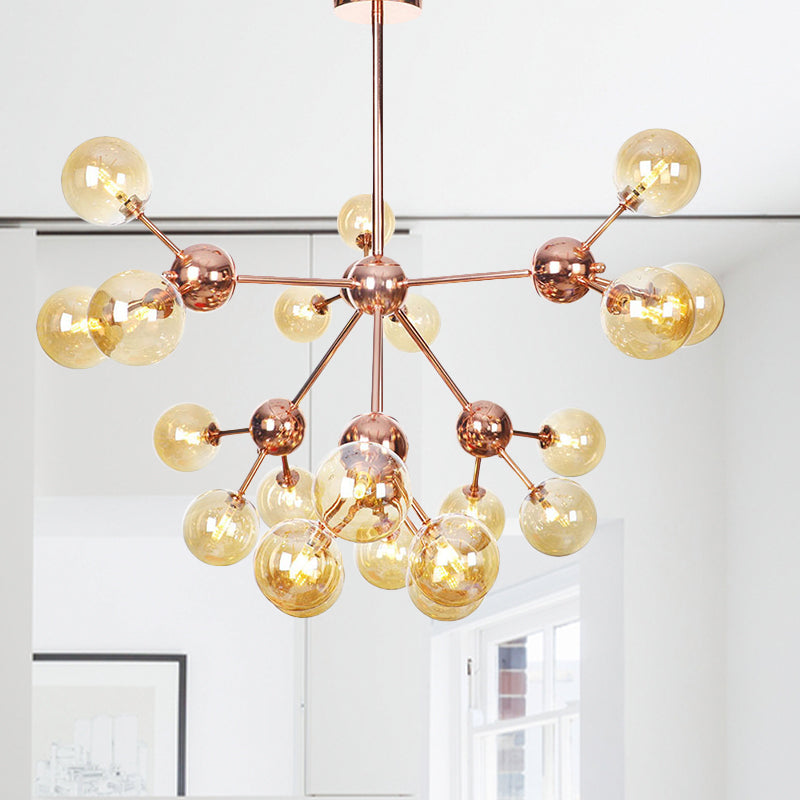 Vintage Copper Ceiling Chandelier With Glass Orb Shades - 3/9/12 Lights Branch Design Sizes