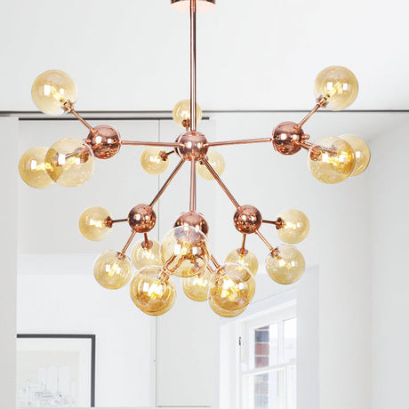 Vintage Copper Ceiling Chandelier With Glass Orb Shades - 3/9/12 Lights Branch Design Sizes