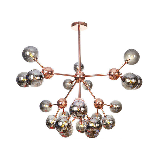 Vintage Copper Ceiling Chandelier With Glass Orb Shades - 3/9/12 Lights Branch Design Sizes