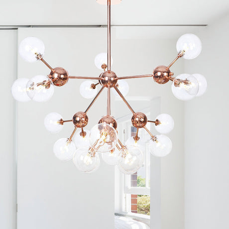 Vintage Copper Ceiling Chandelier With Glass Orb Shades - 3/9/12 Lights Branch Design Sizes