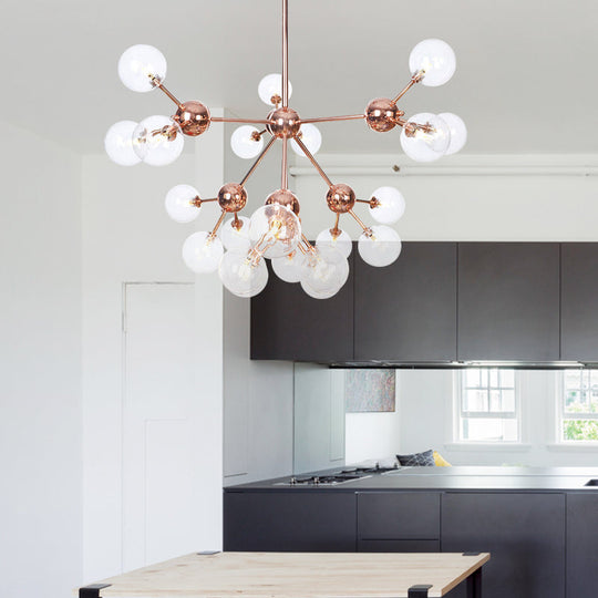 Vintage Copper Chandelier With Clear/Amber Glass Orb Shades - 3/9/12 Lights Branch Design