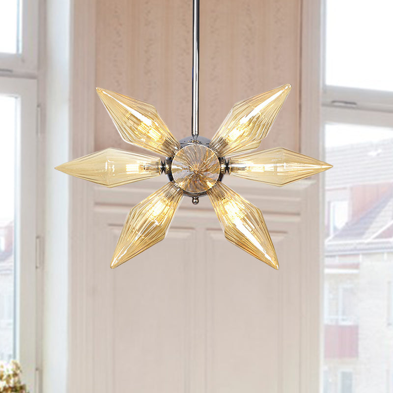 Lustre en verre transparent/ambre diamant - Luminaire suspendu de cuisine industrielle (têtes 9/12/15) en chrome/or