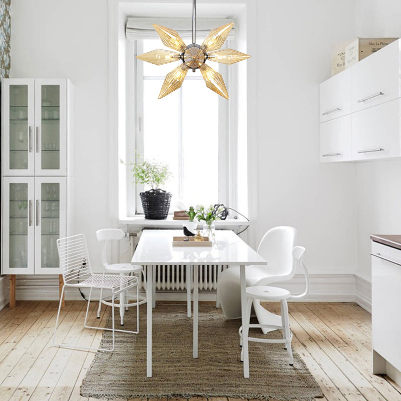 Lustre en verre transparent/ambre diamant - Luminaire suspendu de cuisine industrielle (têtes 9/12/15) en chrome/or