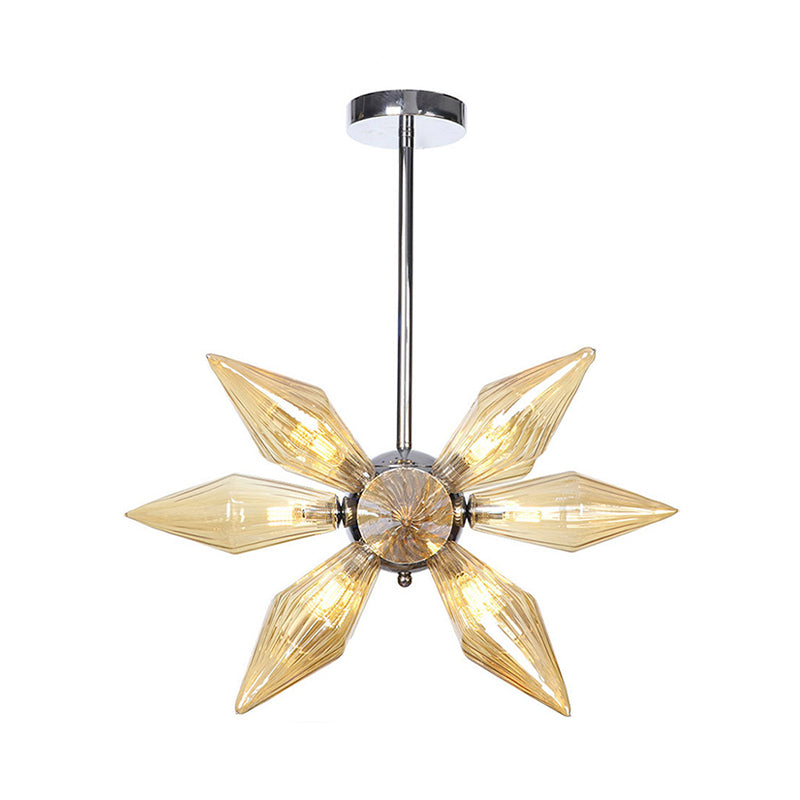 Lustre en verre transparent/ambre diamant - Luminaire suspendu de cuisine industrielle (têtes 9/12/15) en chrome/or