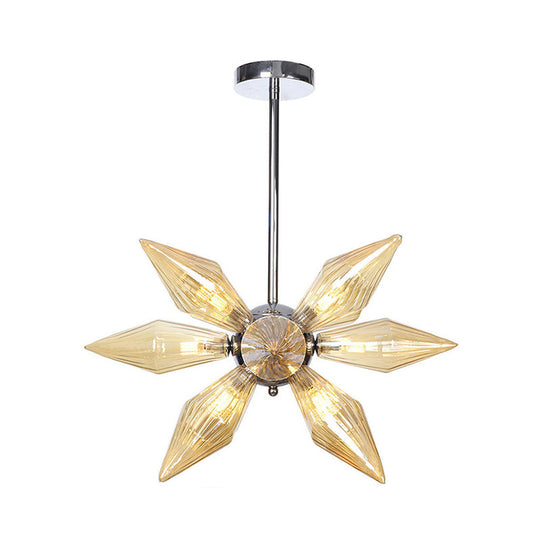 Lustre en verre transparent/ambre diamant - Luminaire suspendu de cuisine industrielle (têtes 9/12/15) en chrome/or