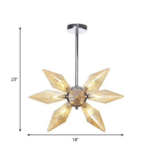 Lustre en verre transparent/ambre diamant - Luminaire suspendu de cuisine industrielle (têtes 9/12/15) en chrome/or