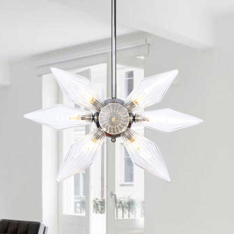 Lustre en verre transparent/ambre diamant - Luminaire suspendu de cuisine industrielle (têtes 9/12/15) en chrome/or