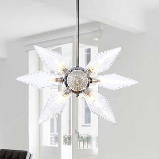 Lustre en verre transparent/ambre diamant - Luminaire suspendu de cuisine industrielle (têtes 9/12/15) en chrome/or