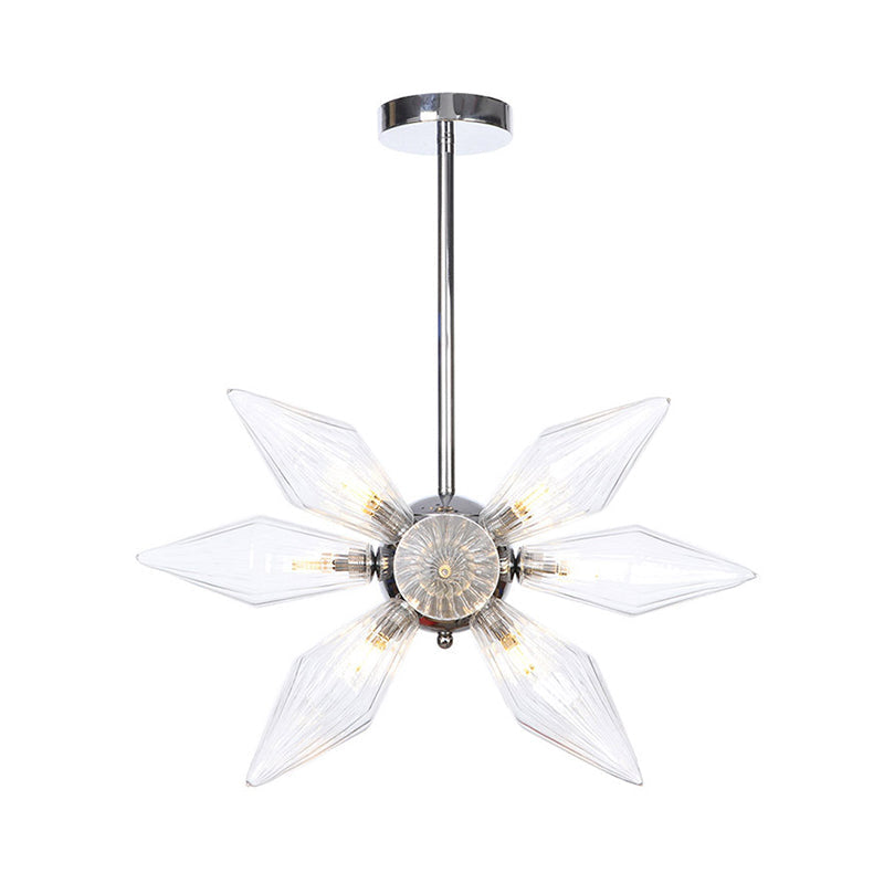 Lustre en verre transparent/ambre diamant - Luminaire suspendu de cuisine industrielle (têtes 9/12/15) en chrome/or