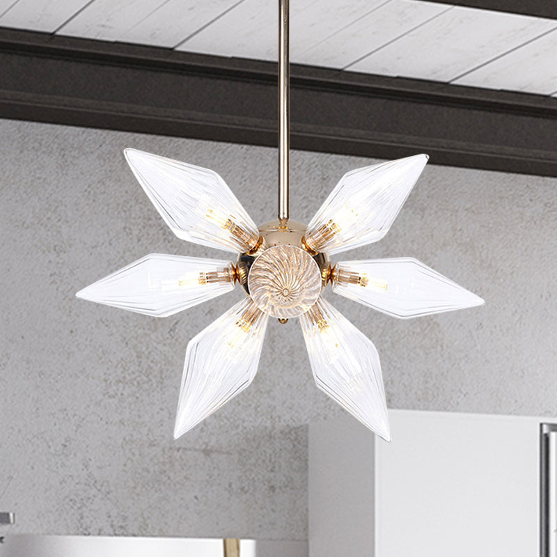 Lustre en verre transparent/ambre diamant - Luminaire suspendu de cuisine industrielle (têtes 9/12/15) en chrome/or