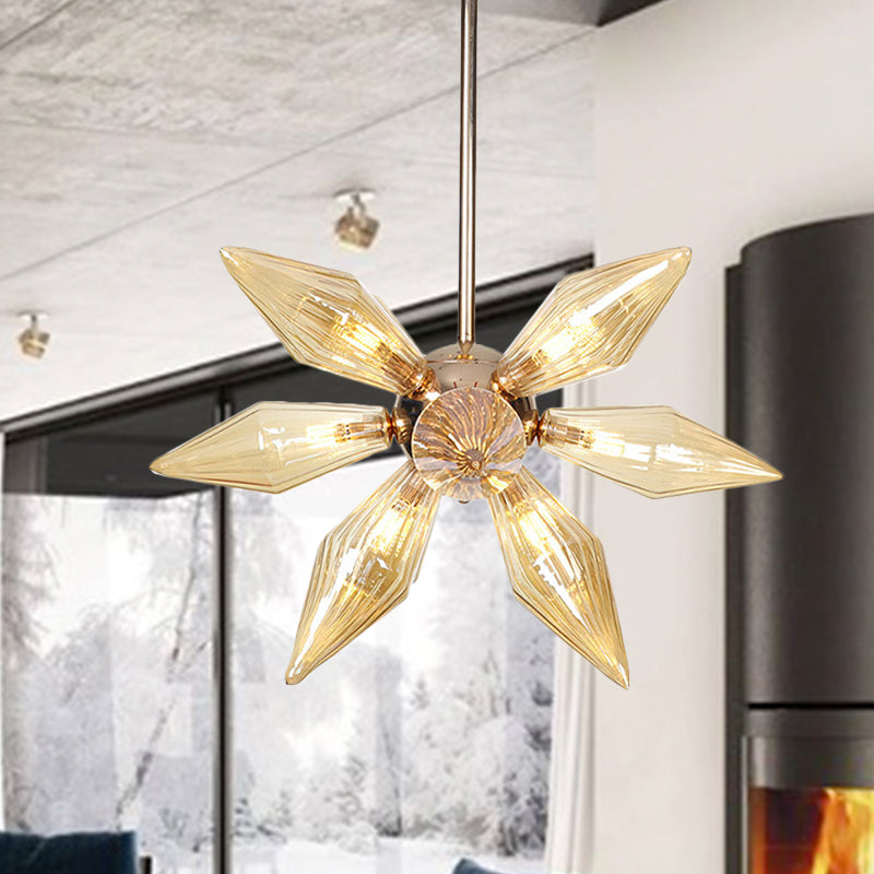 Lustre en verre transparent/ambre diamant - Luminaire suspendu de cuisine industrielle (têtes 9/12/15) en chrome/or
