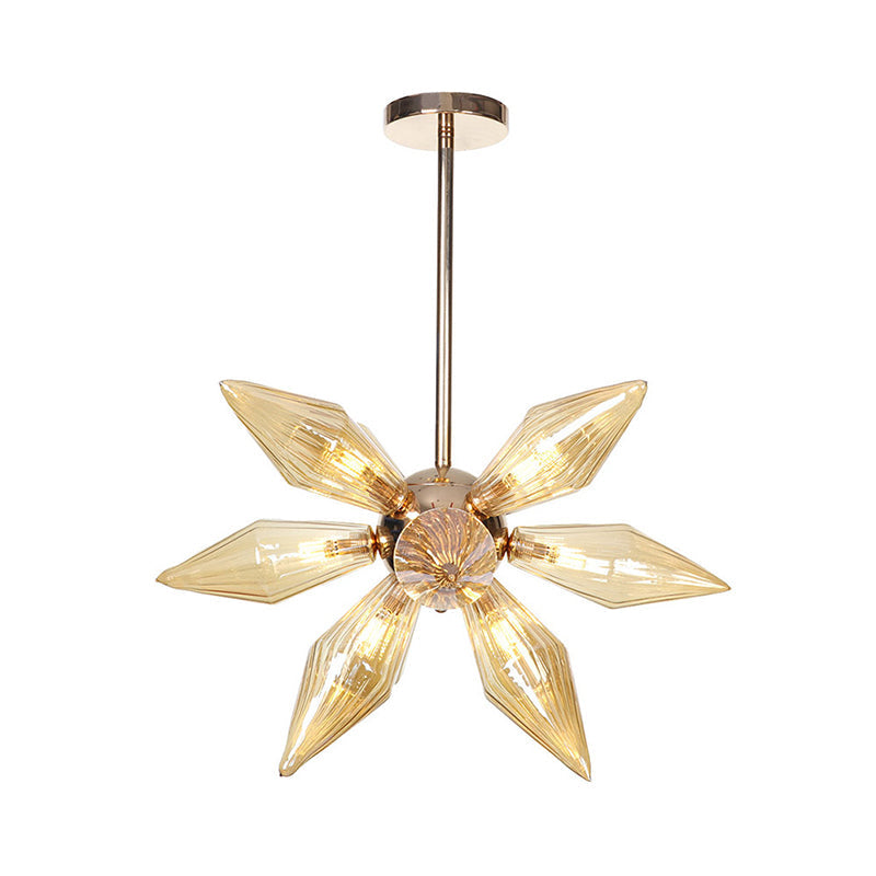 Lustre en verre transparent/ambre diamant - Luminaire suspendu de cuisine industrielle (têtes 9/12/15) en chrome/or