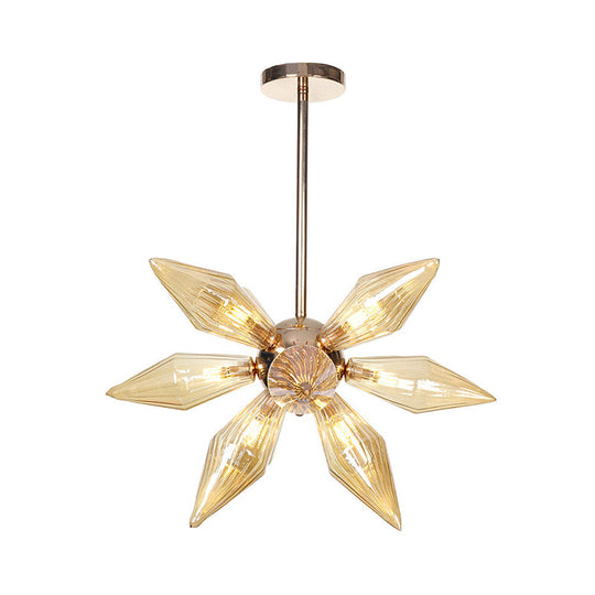 Lustre en verre transparent/ambre diamant - Luminaire suspendu de cuisine industrielle (têtes 9/12/15) en chrome/or