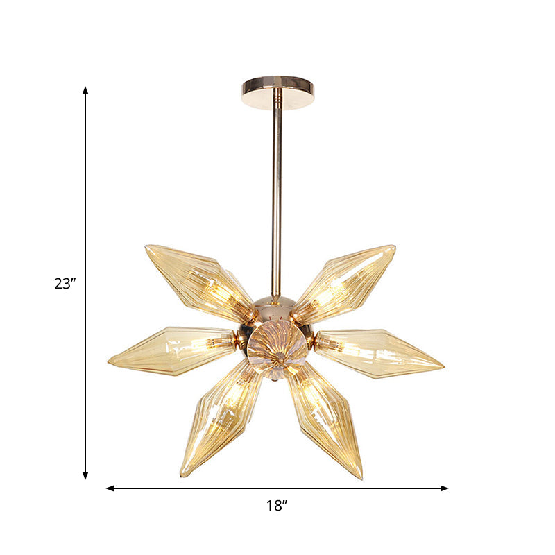 Lustre en verre transparent/ambre diamant - Luminaire suspendu de cuisine industrielle (têtes 9/12/15) en chrome/or