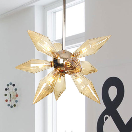 Lustre en verre transparent/ambre diamant - Luminaire suspendu de cuisine industrielle (têtes 9/12/15) en chrome/or