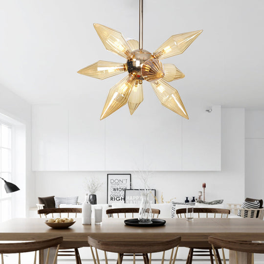 Lustre en verre transparent/ambre diamant - Luminaire suspendu de cuisine industrielle (têtes 9/12/15) en chrome/or