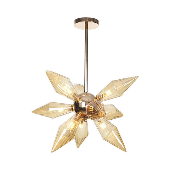 Lustre en verre transparent/ambre diamant - Luminaire suspendu de cuisine industrielle (têtes 9/12/15) en chrome/or