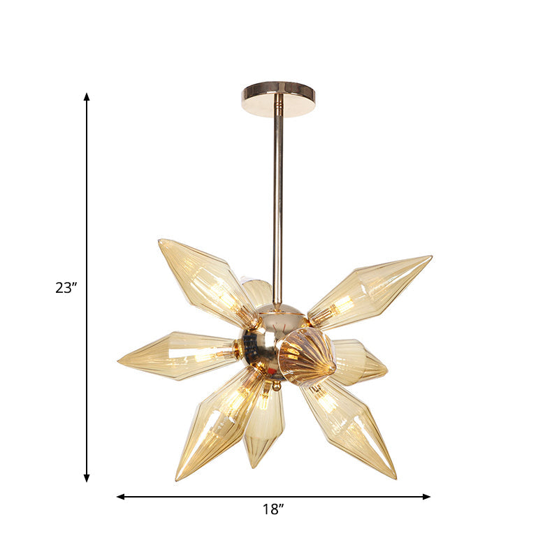 Lustre en verre transparent/ambre diamant - Luminaire suspendu de cuisine industrielle (têtes 9/12/15) en chrome/or