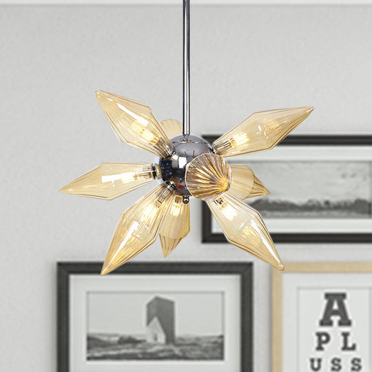 Lustre en verre transparent/ambre diamant - Luminaire suspendu de cuisine industrielle (têtes 9/12/15) en chrome/or