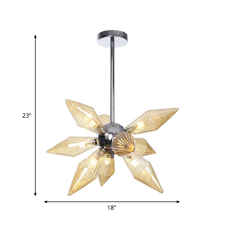 Lustre en verre transparent/ambre diamant - Luminaire suspendu de cuisine industrielle (têtes 9/12/15) en chrome/or