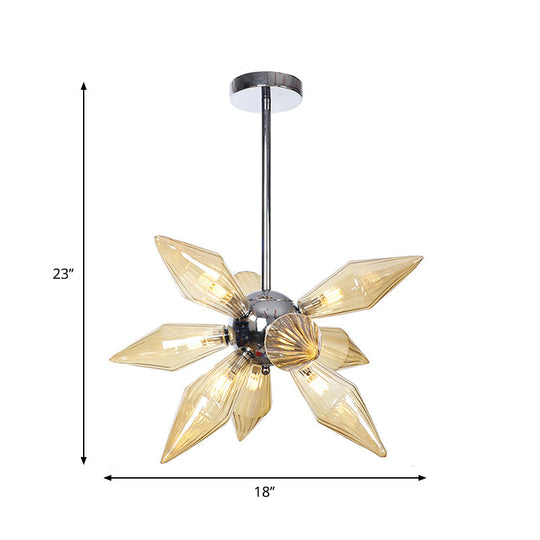 Lustre en verre transparent/ambre diamant - Luminaire suspendu de cuisine industrielle (têtes 9/12/15) en chrome/or