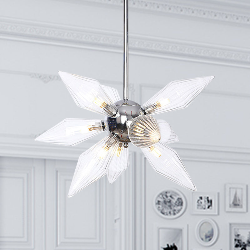 Lustre en verre transparent/ambre diamant - Luminaire suspendu de cuisine industrielle (têtes 9/12/15) en chrome/or