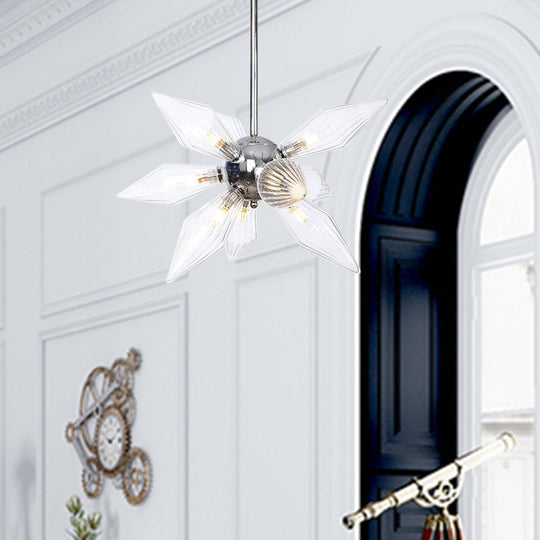 Lustre en verre transparent/ambre diamant - Luminaire suspendu de cuisine industrielle (têtes 9/12/15) en chrome/or