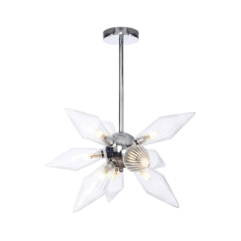 Lustre en verre transparent/ambre diamant - Luminaire suspendu de cuisine industrielle (têtes 9/12/15) en chrome/or