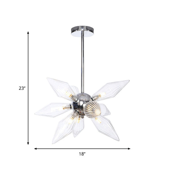 Lustre en verre transparent/ambre diamant - Luminaire suspendu de cuisine industrielle (têtes 9/12/15) en chrome/or