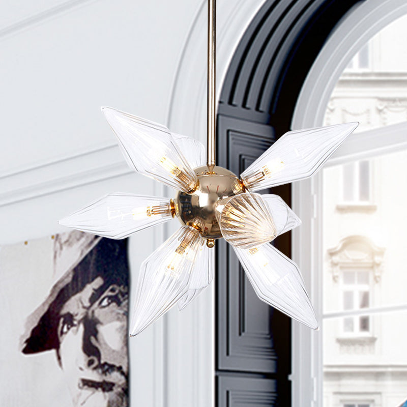 Lustre en verre transparent/ambre diamant - Luminaire suspendu de cuisine industrielle (têtes 9/12/15) en chrome/or