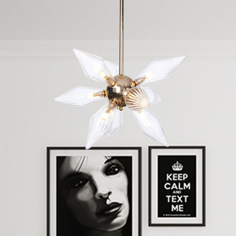 Lustre en verre transparent/ambre diamant - Luminaire suspendu de cuisine industrielle (têtes 9/12/15) en chrome/or