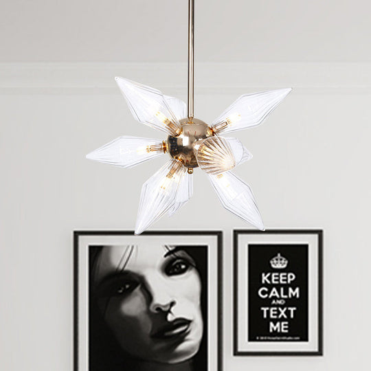 Lustre en verre transparent/ambre diamant - Luminaire suspendu de cuisine industrielle (têtes 9/12/15) en chrome/or