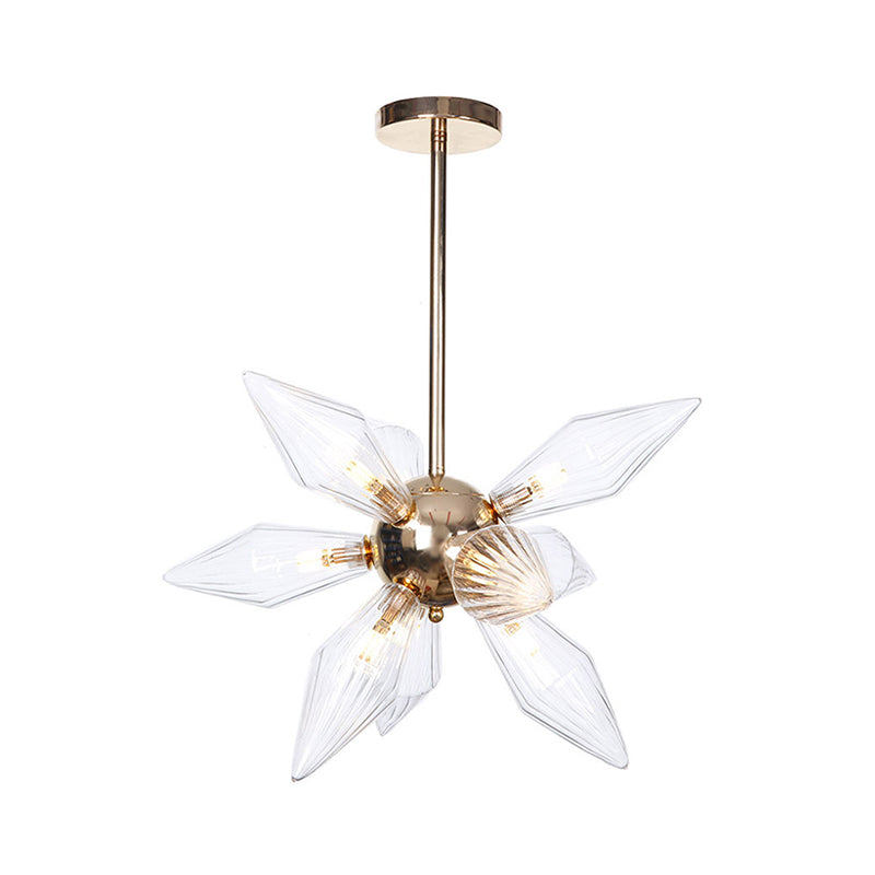 Lustre en verre transparent/ambre diamant - Luminaire suspendu de cuisine industrielle (têtes 9/12/15) en chrome/or
