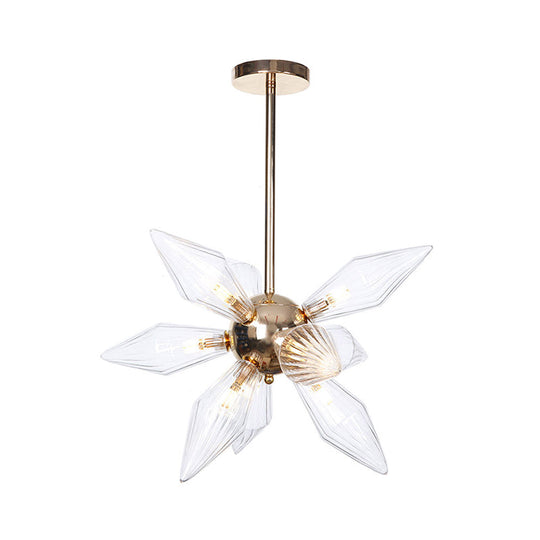 Lustre en verre transparent/ambre diamant - Luminaire suspendu de cuisine industrielle (têtes 9/12/15) en chrome/or
