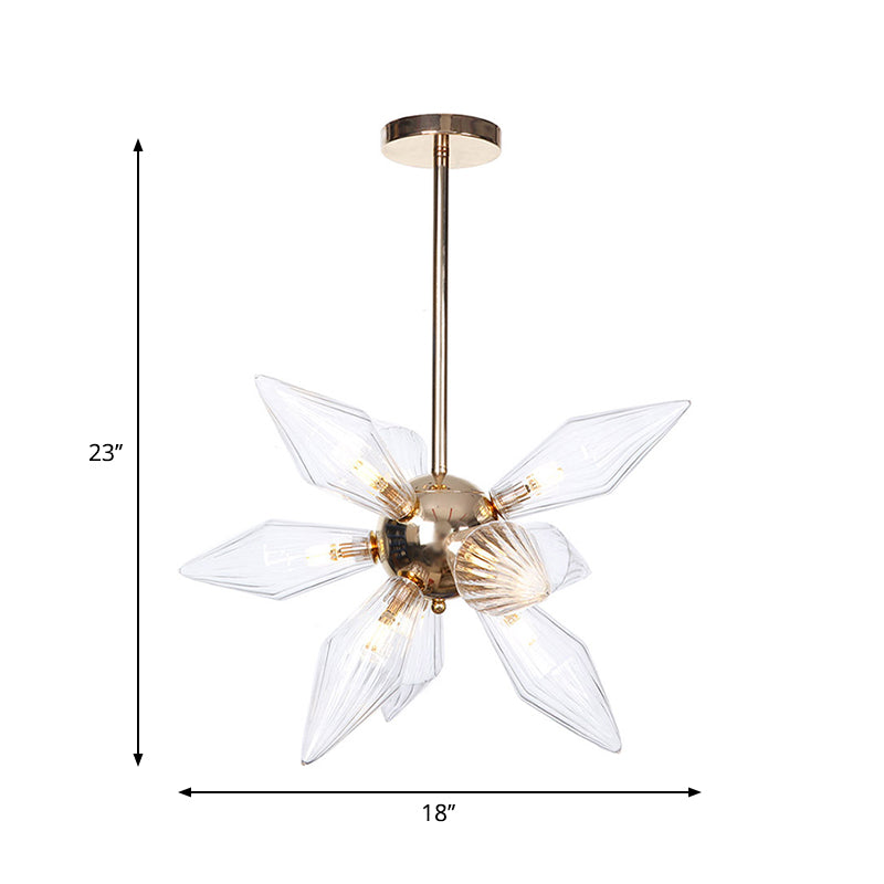 Lustre en verre transparent/ambre diamant - Luminaire suspendu de cuisine industrielle (têtes 9/12/15) en chrome/or