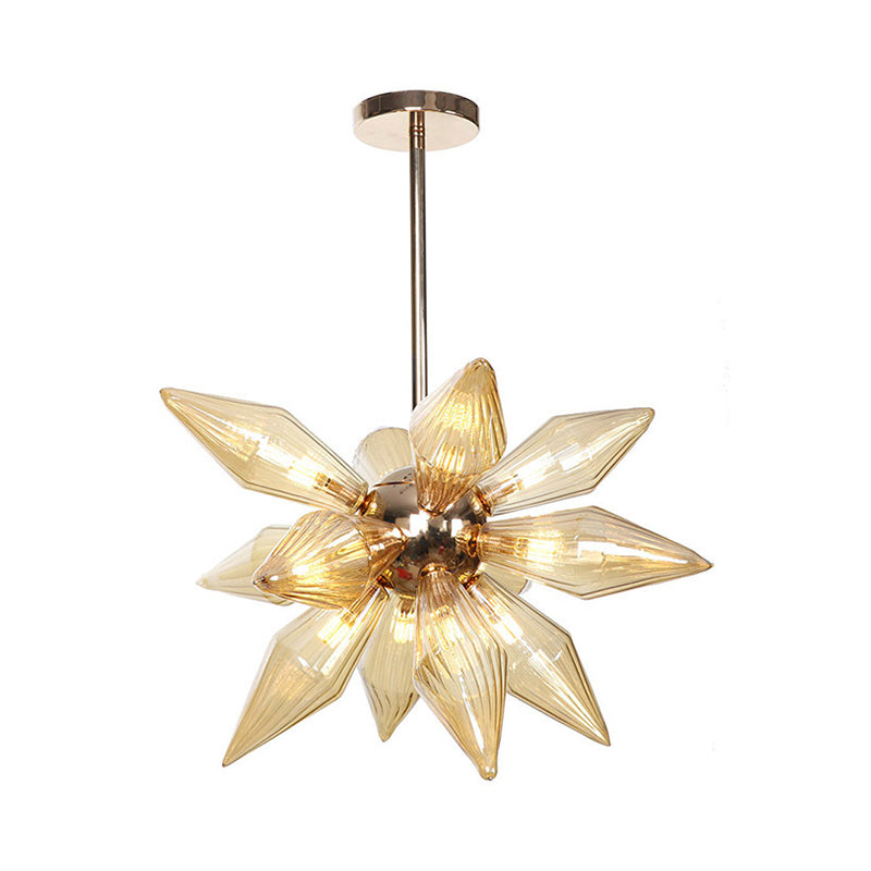 Lustre en verre transparent/ambre diamant - Luminaire suspendu de cuisine industrielle (têtes 9/12/15) en chrome/or