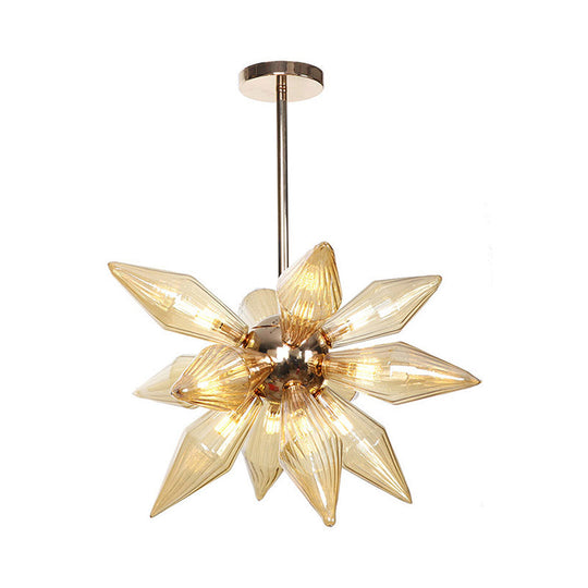 Lustre en verre transparent/ambre diamant - Luminaire suspendu de cuisine industrielle (têtes 9/12/15) en chrome/or
